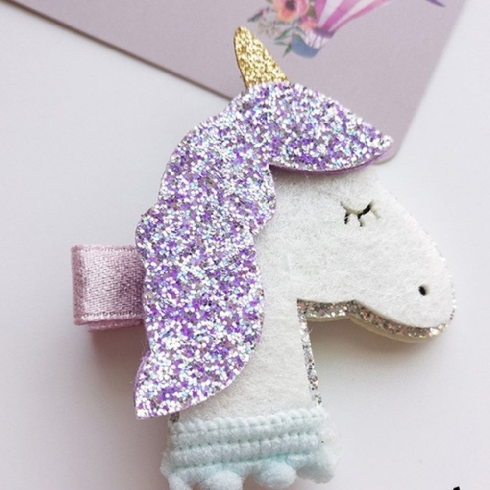Glitter Felt Unicorn Star Barrette Hair Clip Set - Picture 2 of 8